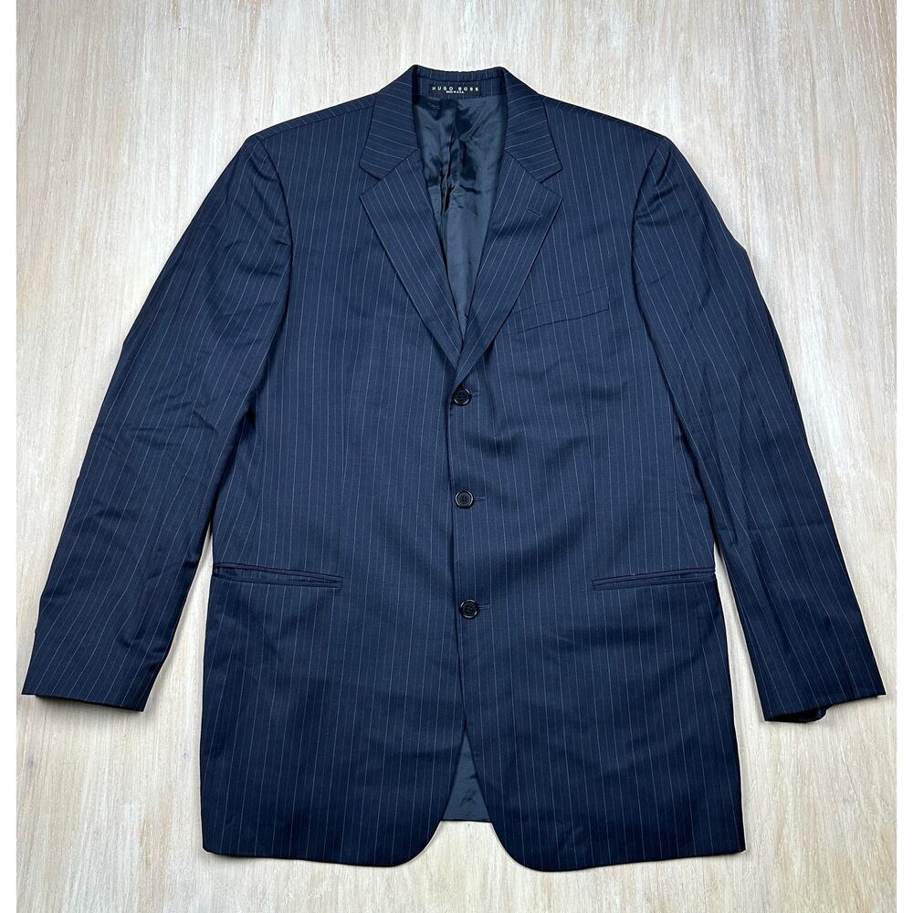 BOSS Hugo Boss Navy Pinstripe 2 Button Classic Fit Virgin Wool Blazer Jacket 44L